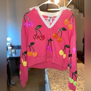 BRIGHT PINK RAINBOW CHERRY POLO SWEATSHIRT